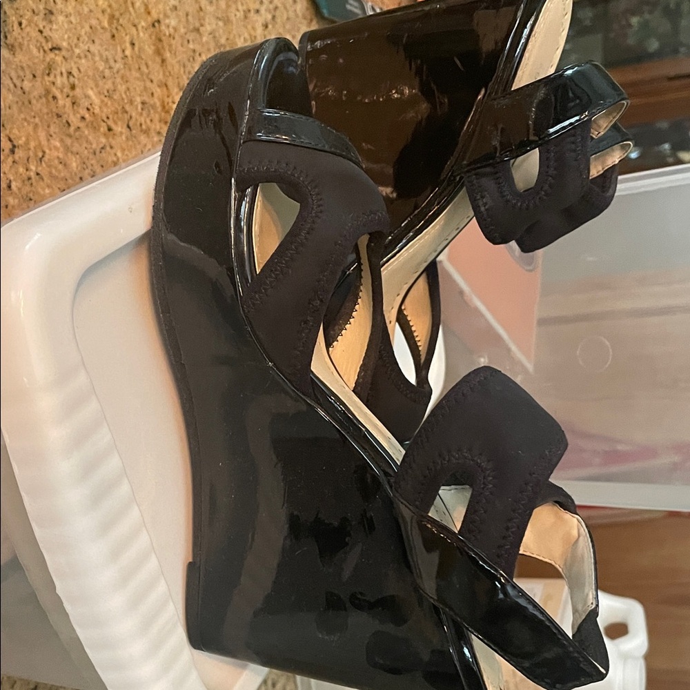 Adrienne Vittadini Black Patent Wedges